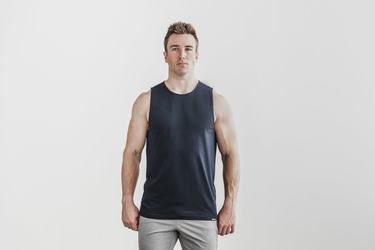 Nobull Lightweight Men's Tank Tops Navy | Australia (GV6793)